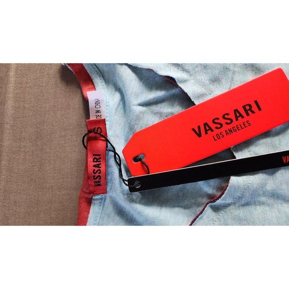 Vassari Los Angeles V-Neck Loose Cut Trim Aqua Designer Shirt -Rare Thread Small - Picture 13 of 15